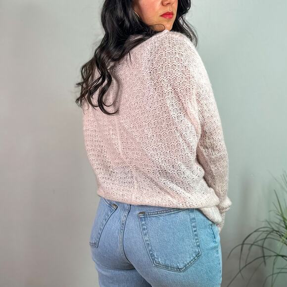 Wooden Ships Open Knit Fuzzy Light Pink Oversized Sweater - Picture 3 of 7